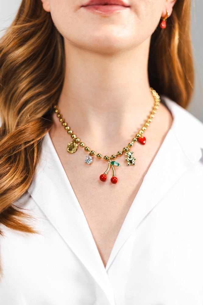Chunky Cherry Charm Ketting - Goud - Focal Finesse