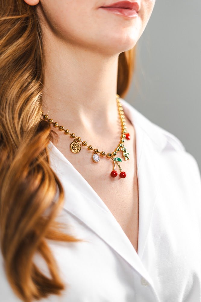 Chunky Cherry Charm Ketting - Goud - Focal Finesse