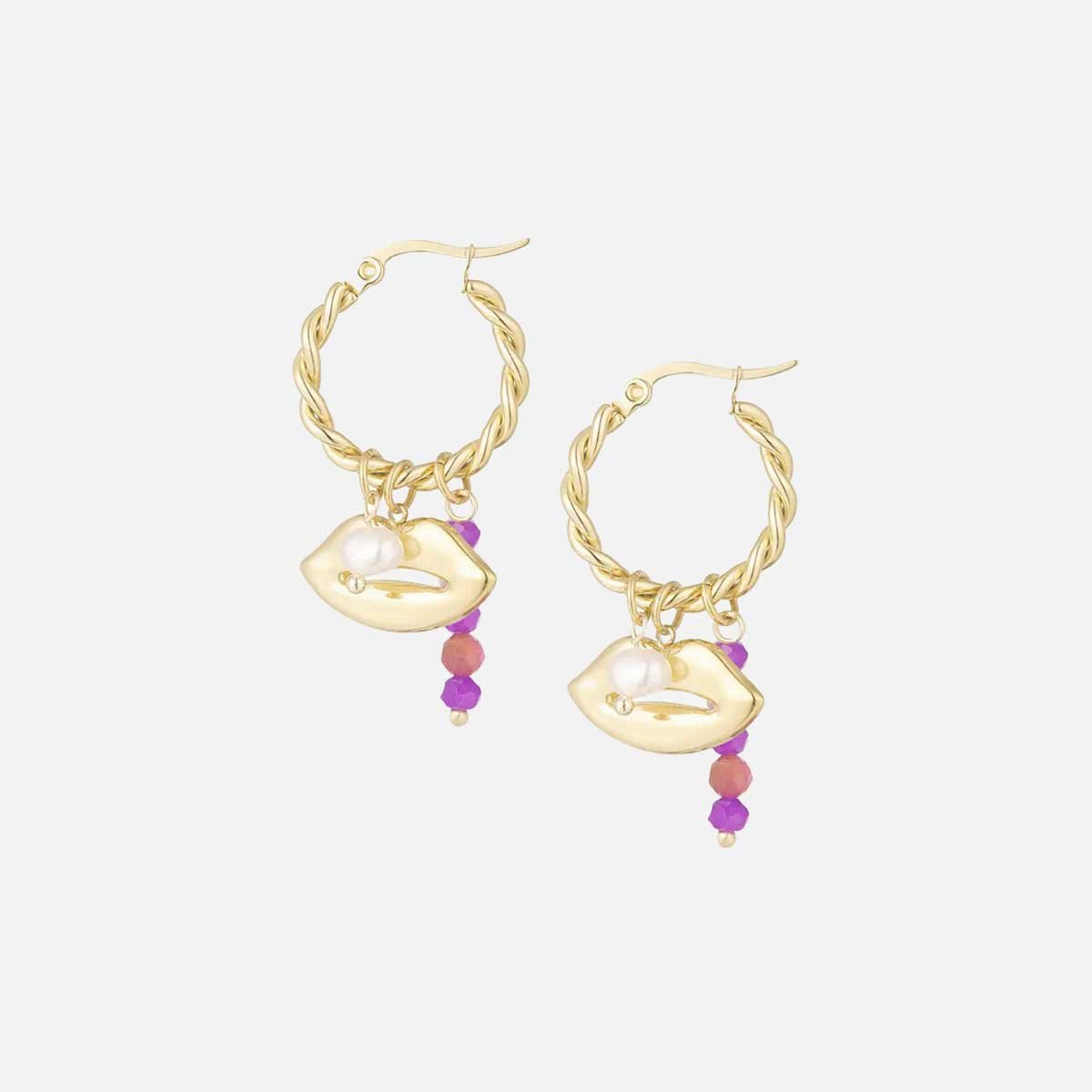 Pearl Pout Oorbellen - Goud/Paars - Focal Finesse