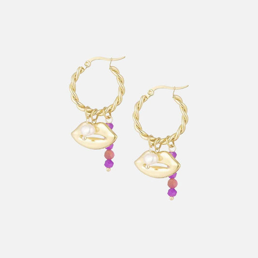 Pearl Pout Oorbellen - Goud/Paars - Focal Finesse