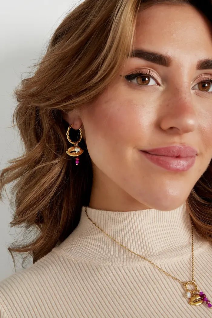 Pearl Pout Oorbellen - Goud/Paars - Focal Finesse