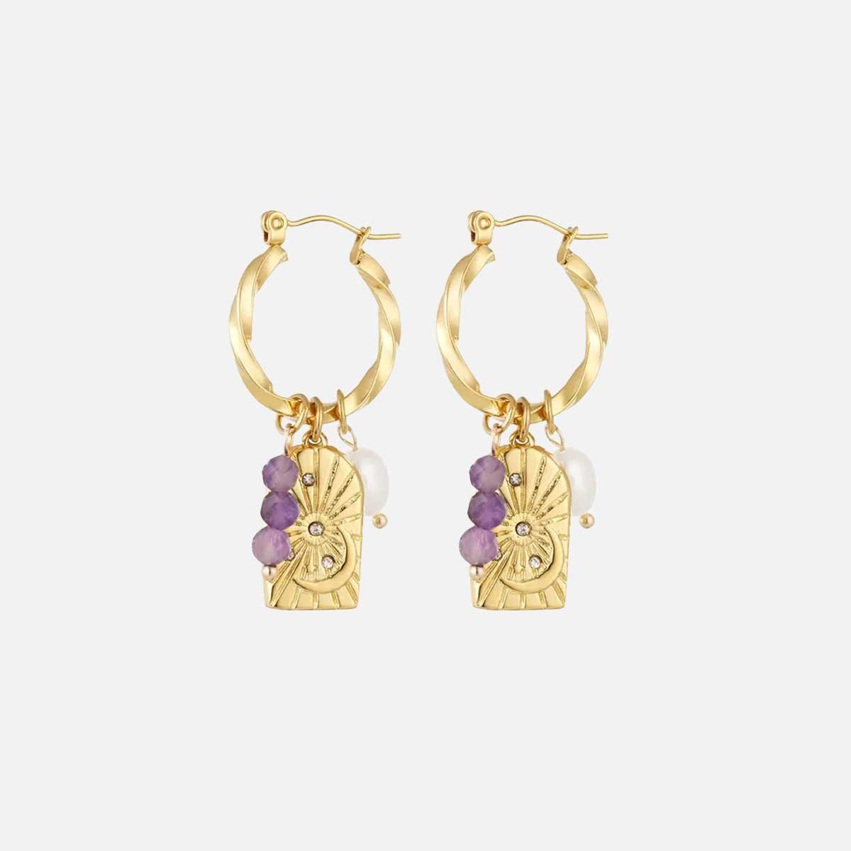 Sunlit Charm Oorbellen - Goud/Roze - Focal Finesse